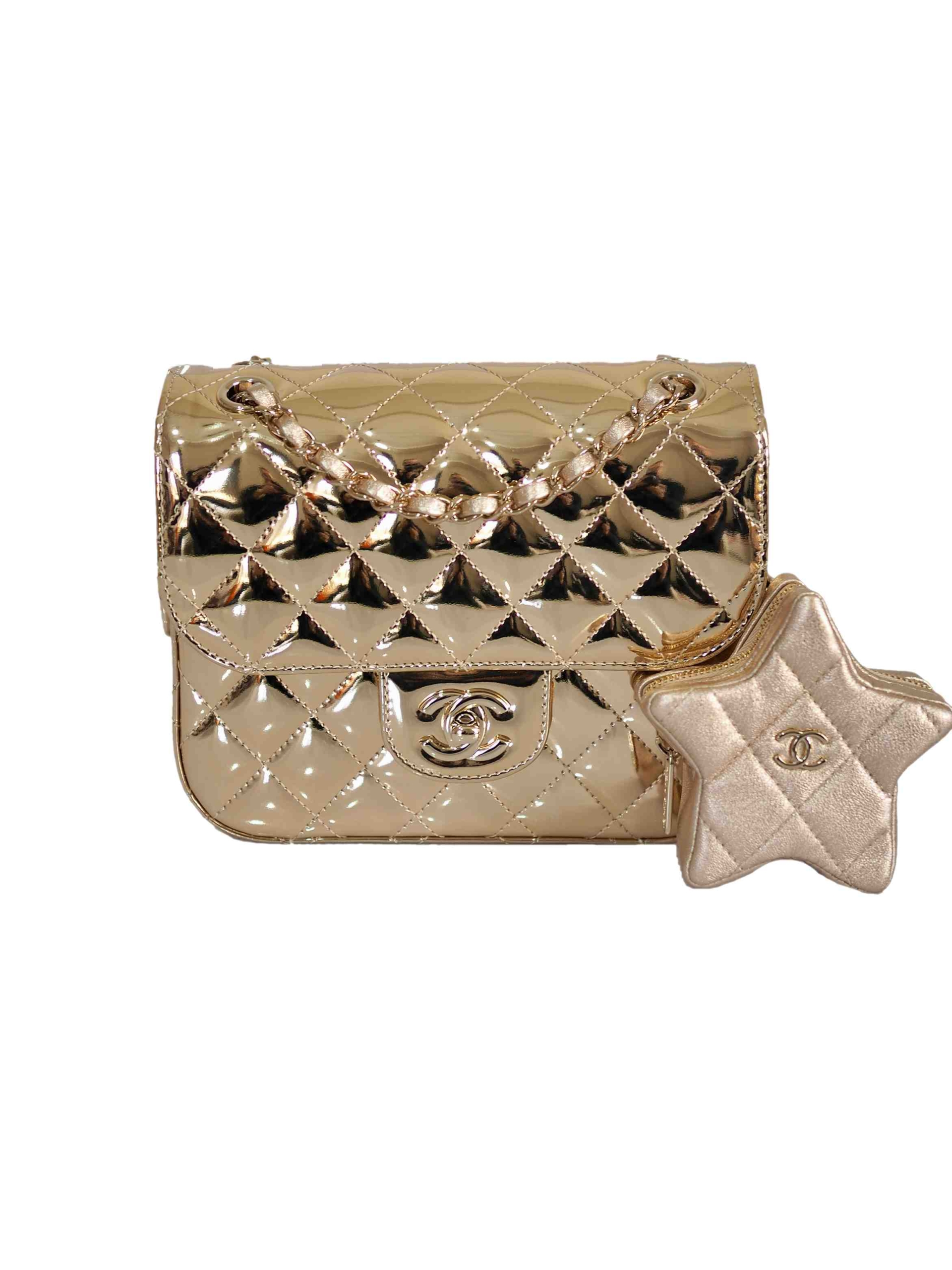 Chanel 24C gold mirrored metallic star mini flap bag ghw