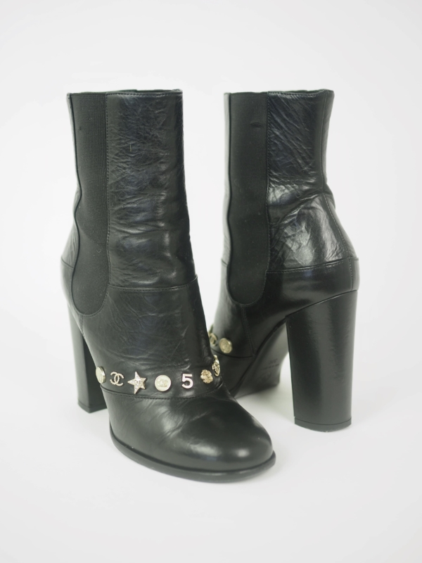 Boots CHANEL Black Leather  Charms Details Size 37 - Image 2