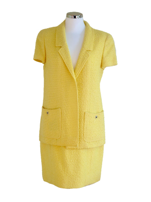 Chanel-vintage-spring-1997-yellow-boucle-wool-authentic-skirt-suit