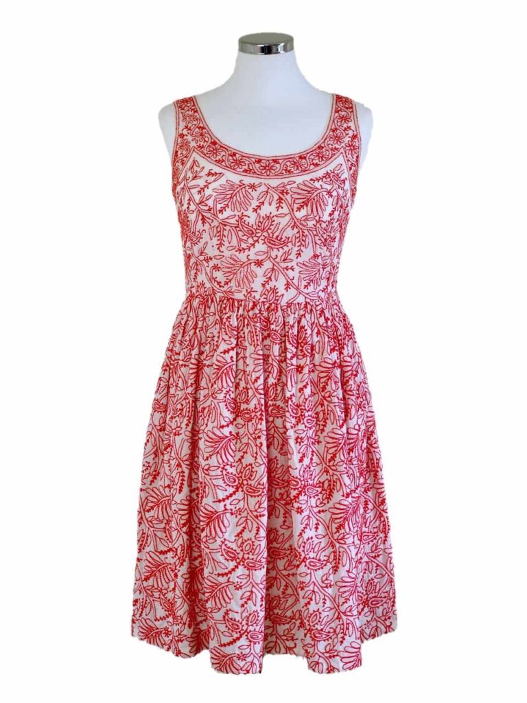 Prada dress in white cotton with red embroidery |Vintage-United