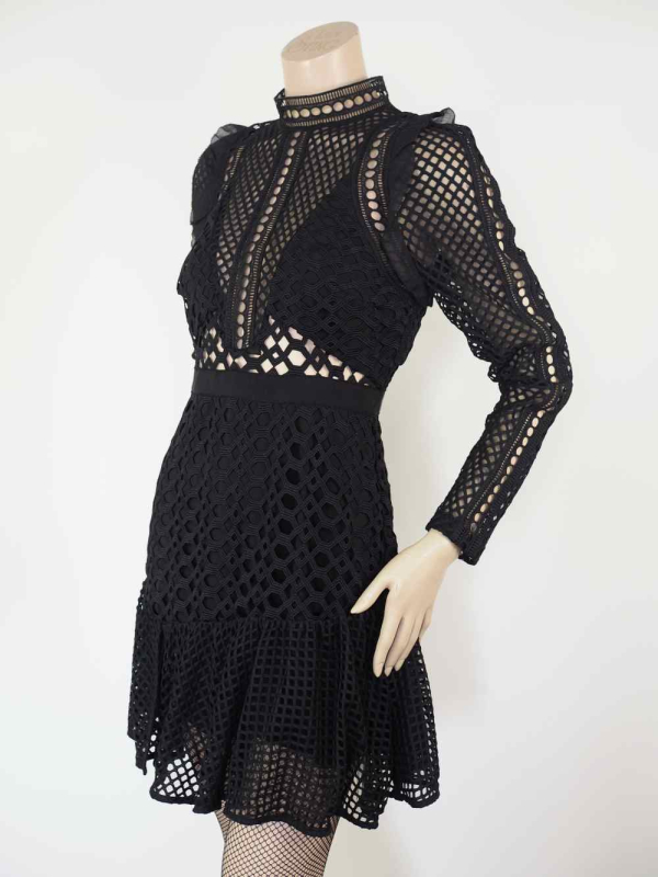 Dress SELF-PORTRAIT Hall Black Lace Size M - Image 5