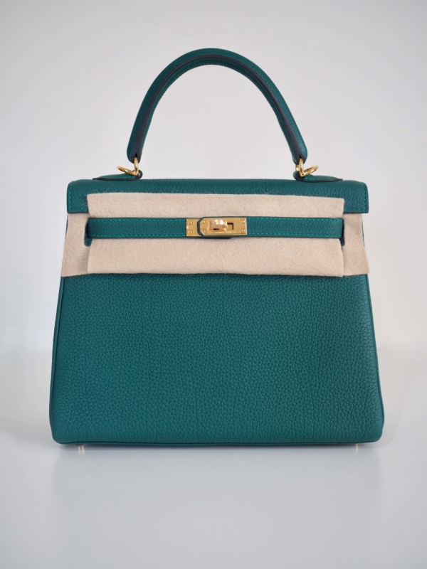 Bag HERMES Kelly 25 Togo Malachite Gold Hardware - Image 9