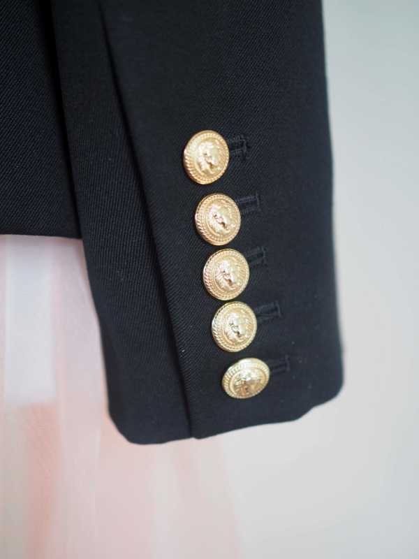 Blazer BALMAIN Black Wool Gold Details Size XL - Image 5