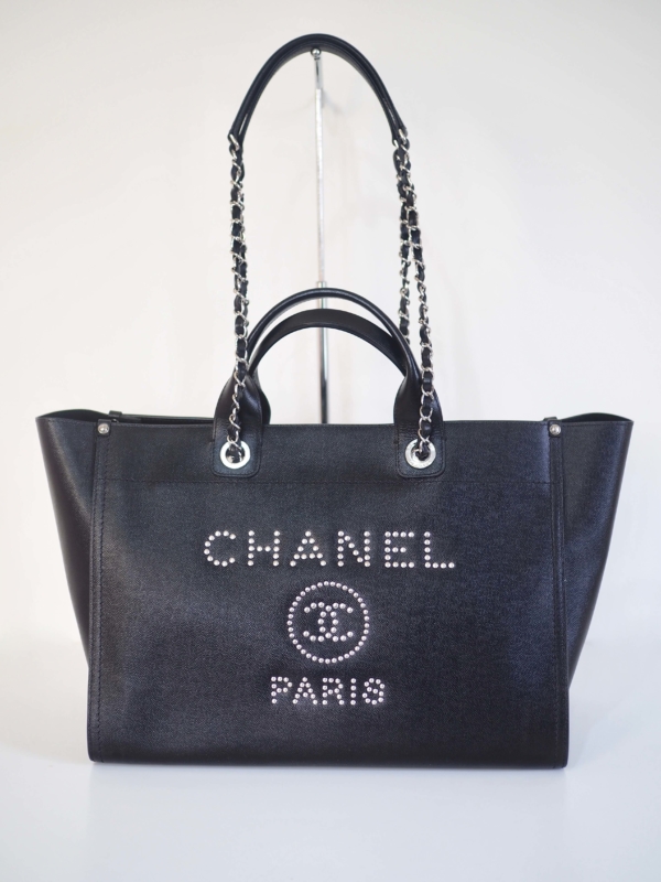 Bag CHANEL Deauville Medium Tote Black Calfskin SHW - Image 14