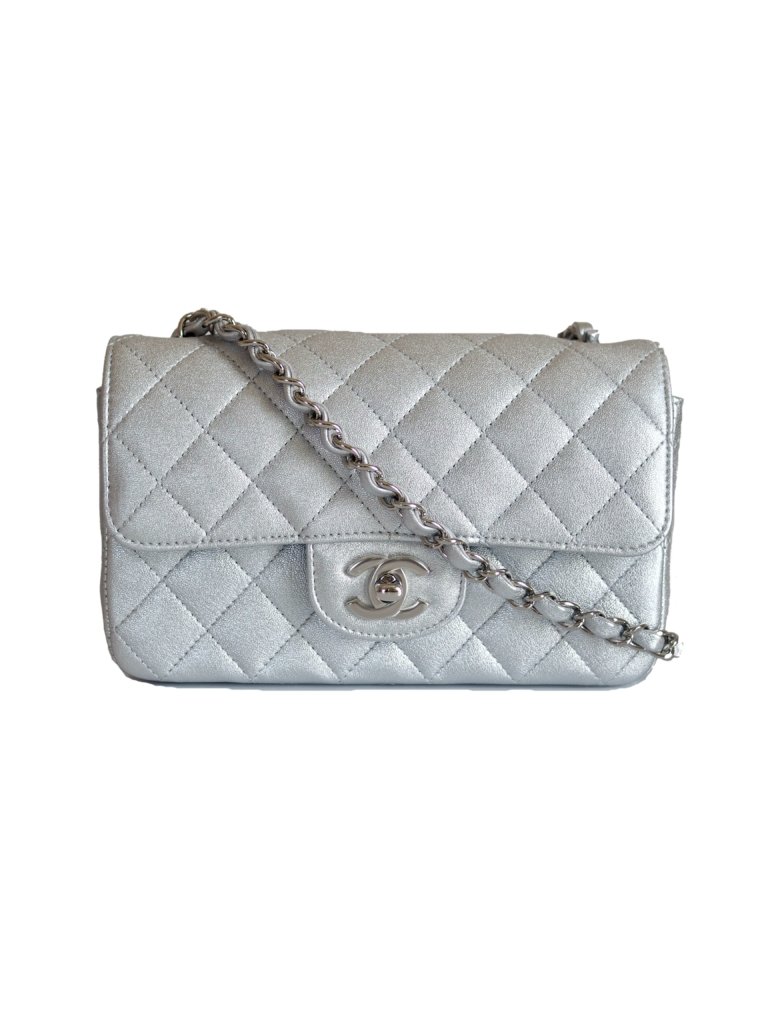 Chanel Mini Rectangular flap bag silver lambskin | Vintage-United