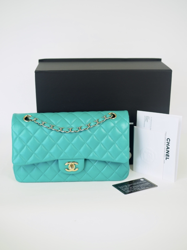 Bag CHANEL Timeless Medium Turquoise Lambskin GHW - Image 14