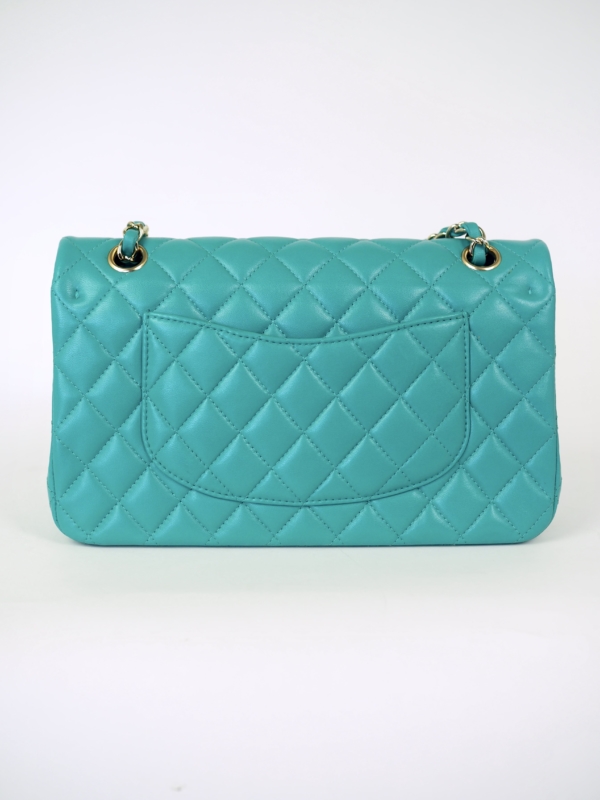 Chanel-Classic-double-flap-bag-turquoise-quilted-Lambskin-silver-hardware