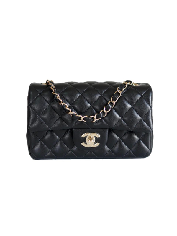 Chanel Classic Mini rectangular black lambskin gold hardware 21A