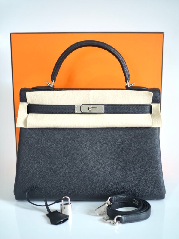 Bag HERMES Kelly 32 Noir Togo Palladium Hardware - Image 13