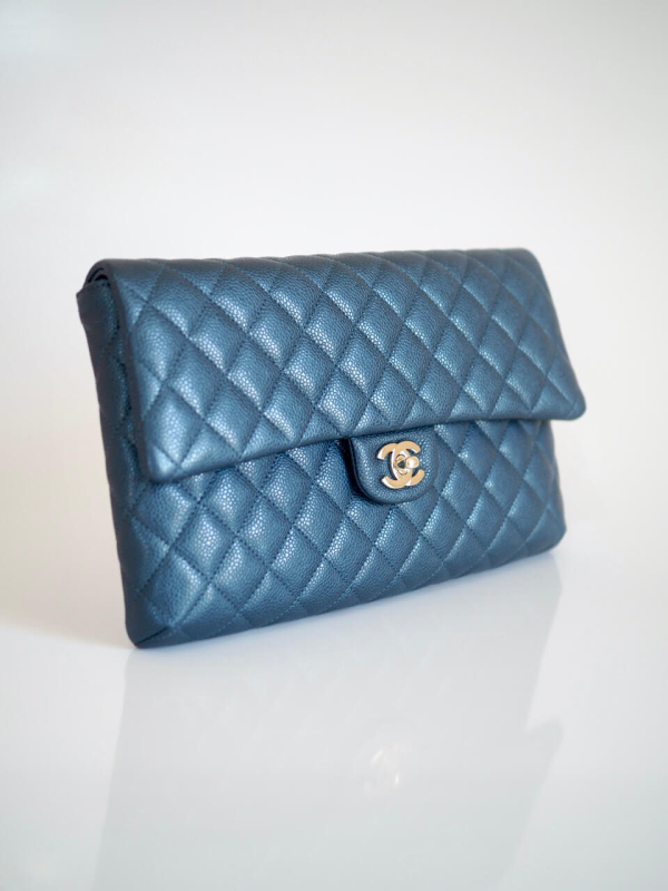 Bag CHANEL Classic Large Clutch Blue Grained Calfskin GHW - Image 12