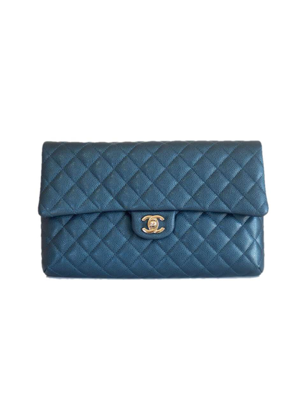 Chanel-clutch-bag-in-blue-iridescent-caviar-leather-gold-hardware