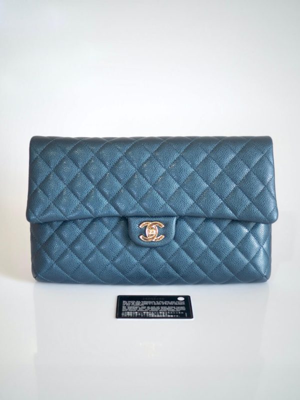 Bag CHANEL Classic Large Clutch Blue Grained Calfskin GHW - Image 13