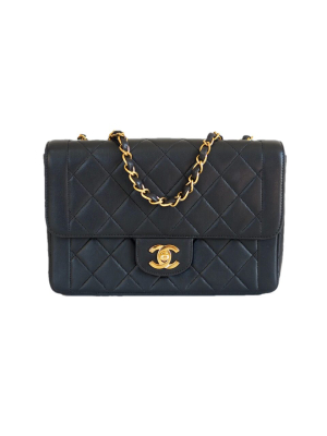 Chanel vintage diana flap bag black lambskin gold hardware authentic