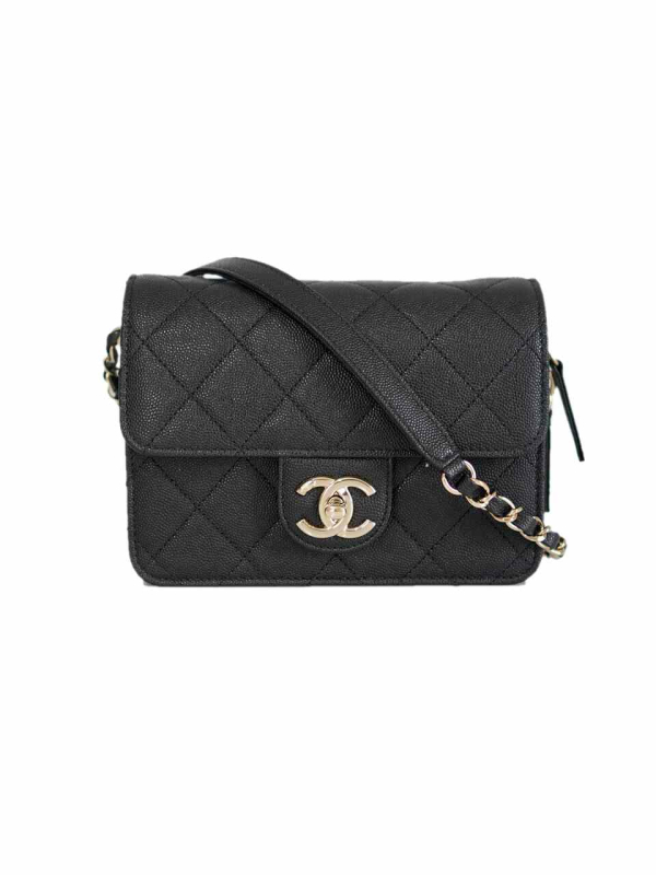 Chanel 22C Like a Wallet Mini flap bag Black Caviar leather gold hardware