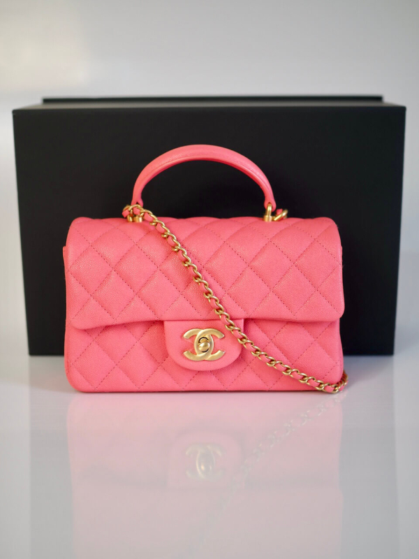 Bag CHANEL Handle Mini Rectangular Pink Calfskin GHW - Image 12