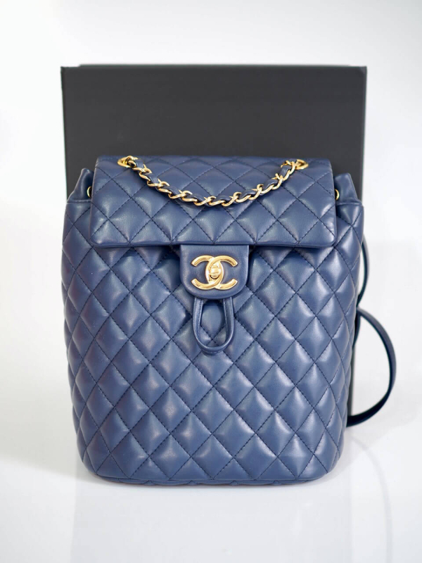 Chanel-Urban-spirit-backpack-blue-quilted-lambskin-gold-hardware-authentic