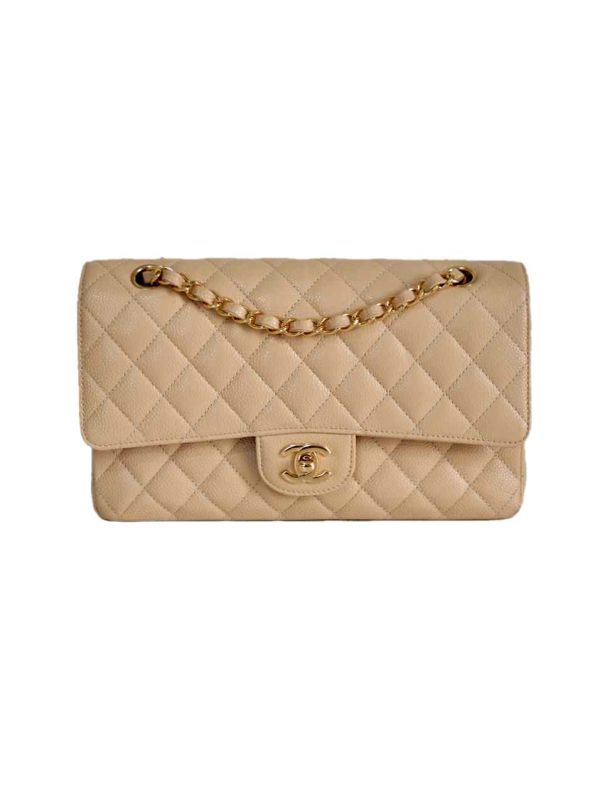 Chanel Classic Medium double flap bag beige clair caviar leather gold hardware