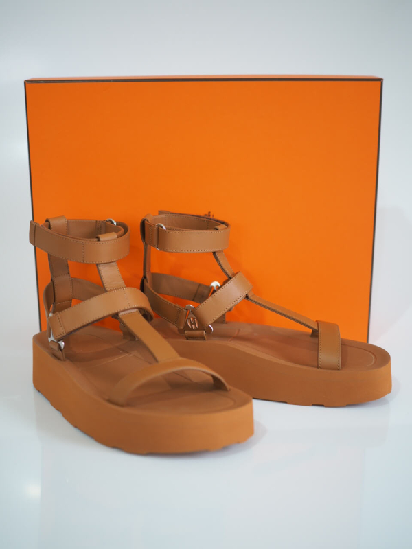 Sandals HERMES Enid Naturel Calfskin Size 38 - Image 5