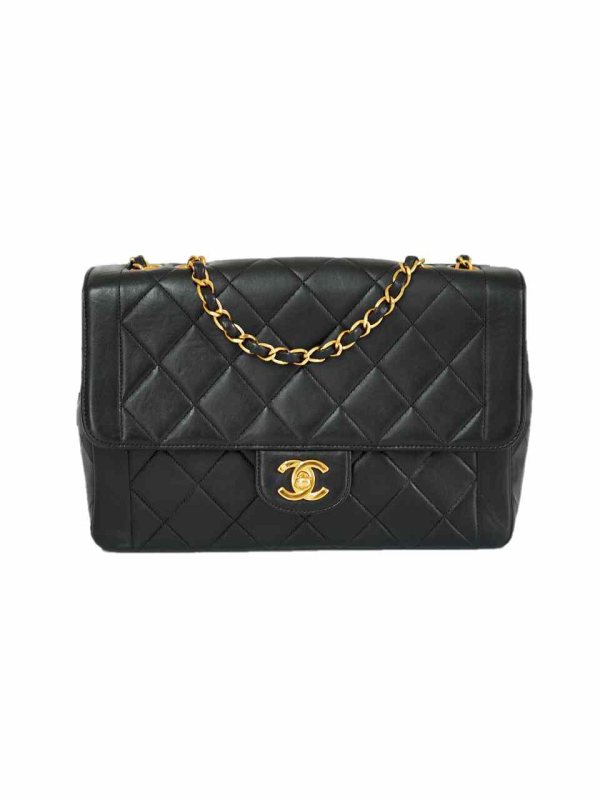 Chanel-Vintage-medium-Diane-single-flap-bag-black-lambskin-gold-hardware