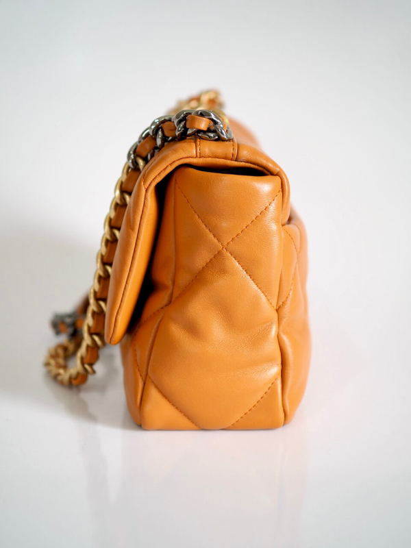 Bag CHANEL 19 Small Orange Brown Lambskin GRHW - Image 6