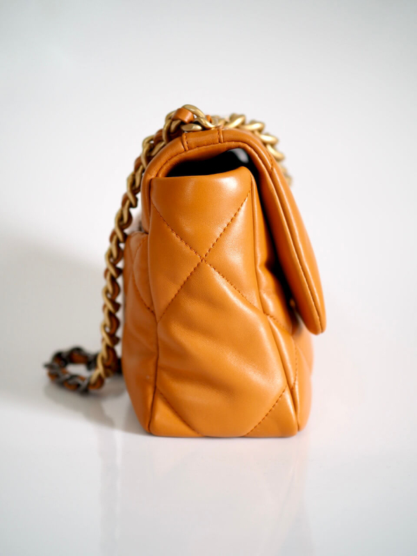 Bag CHANEL 19 Small Orange Brown Lambskin GRHW - Image 4