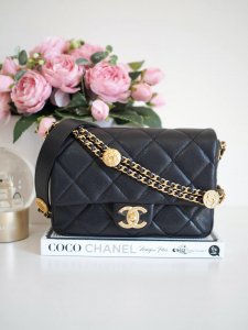 Chanel 22A Black caviar leather twist your buttons Mini rectangular bag vintage-united