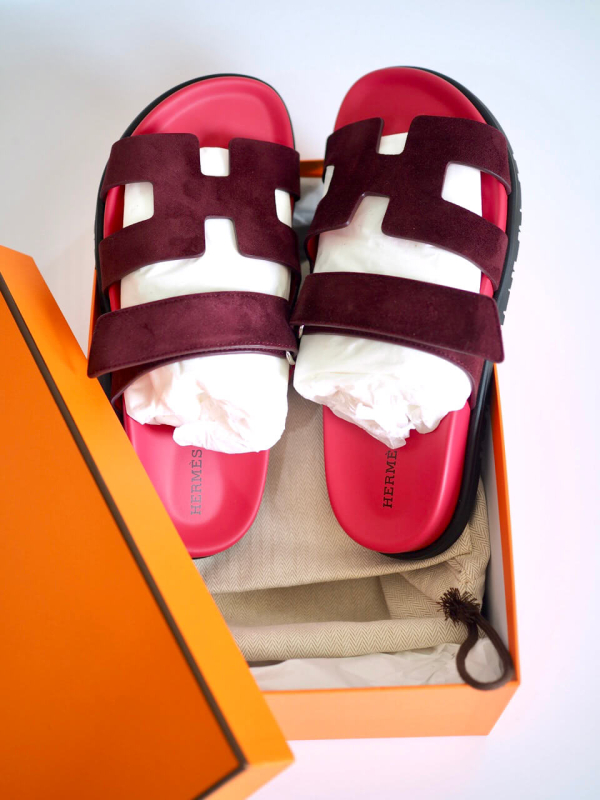 Sandals HERMES Chypre Velours Rouge Marsala Size 39 - Image 7