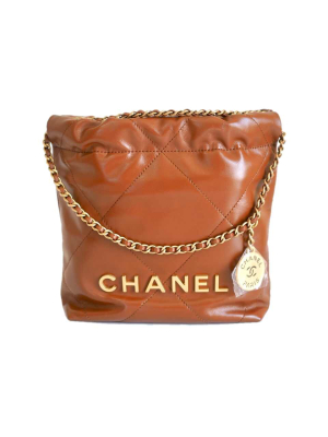 Chanel 23A Mini 22 hobo bag brown-gold new