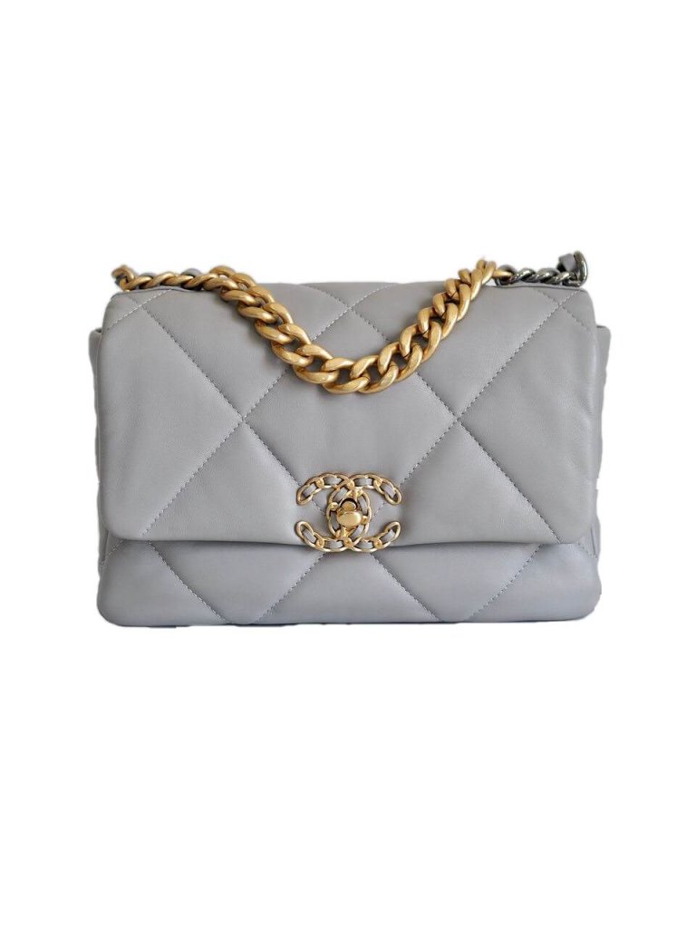 Chanel 21A small 19 flap bag grey lambskin | Vintage-United