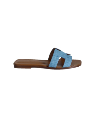 Hermes Oran sandal 38 blue denim and leather new