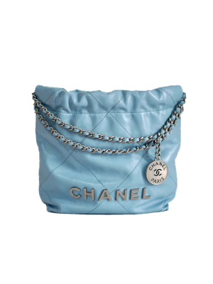 Chanel 22 Mini hobo bag light blue calfskin silver hardware