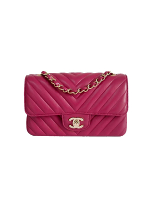 Chanel 18B Raspberry Chevron lambskin mini rectangular flap bag