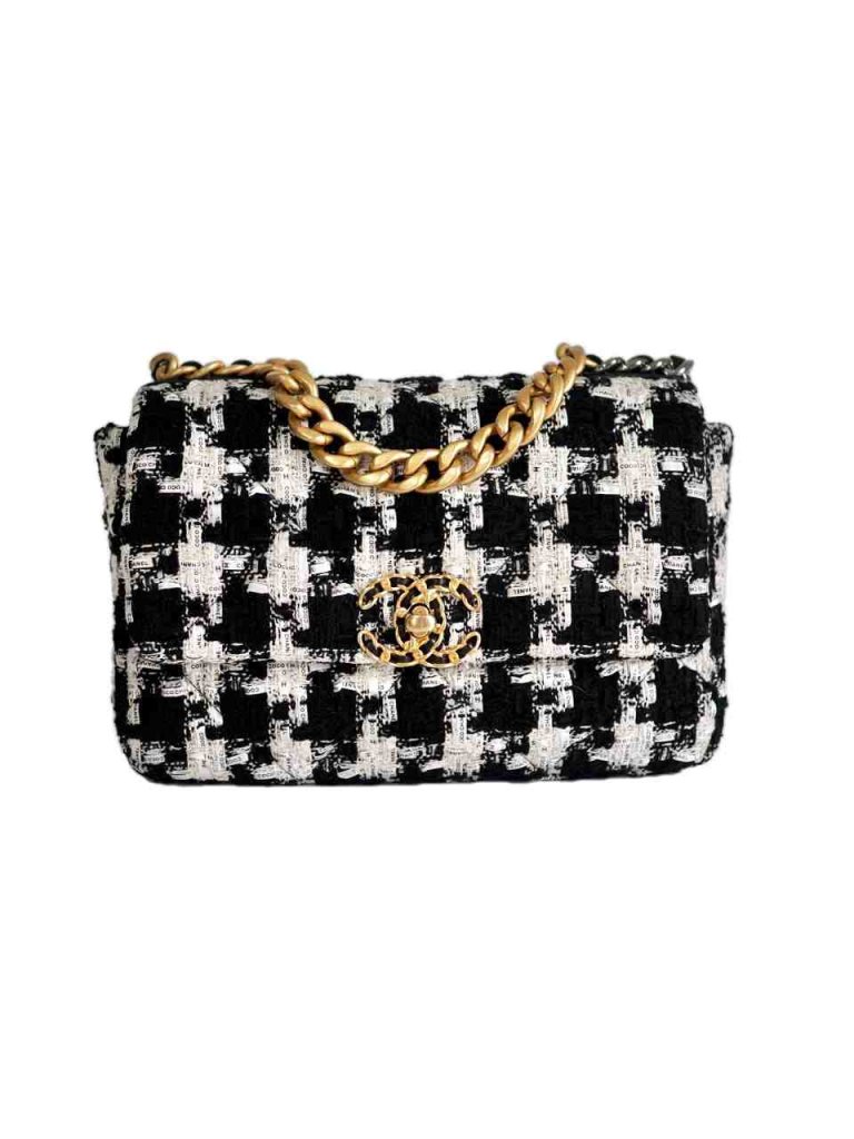 Chanel 19 small bag ribbon houndstooth tweed | Vintage-United