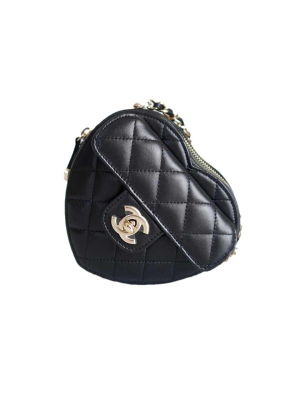 Chanel 22S small heart on chain bag black lambskin new