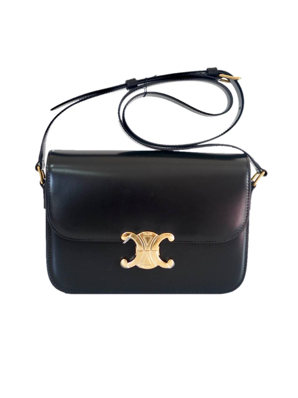 Celine Classique Triomphe bag black shiny calfskin gold hardware