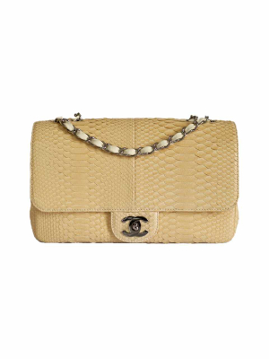 Chanel Jumbo single flap bag beige python silver hardware