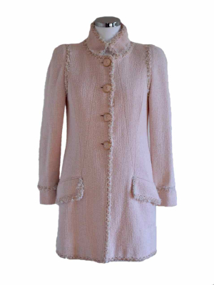 Chanel vintage 01P Pink cotton tweed long jacket