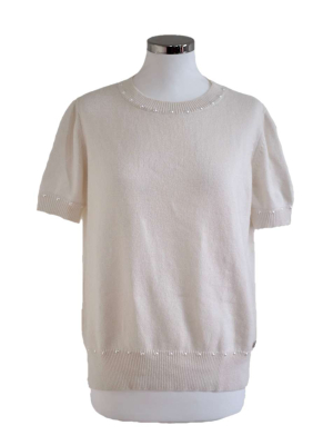 Chanel cream cashmere top with pearls details
