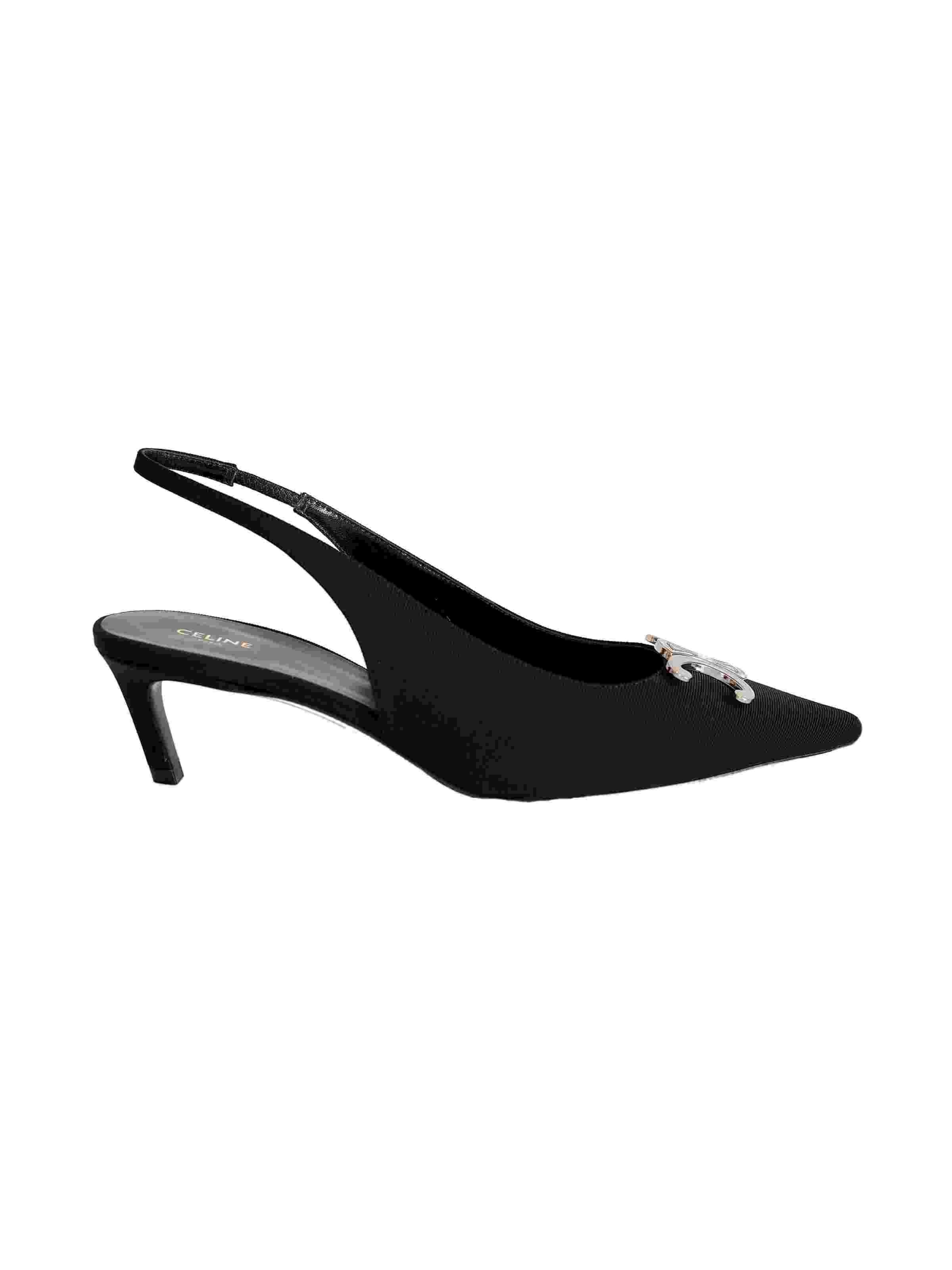 Celine Alma triomphe 50 slingback black gros-grain