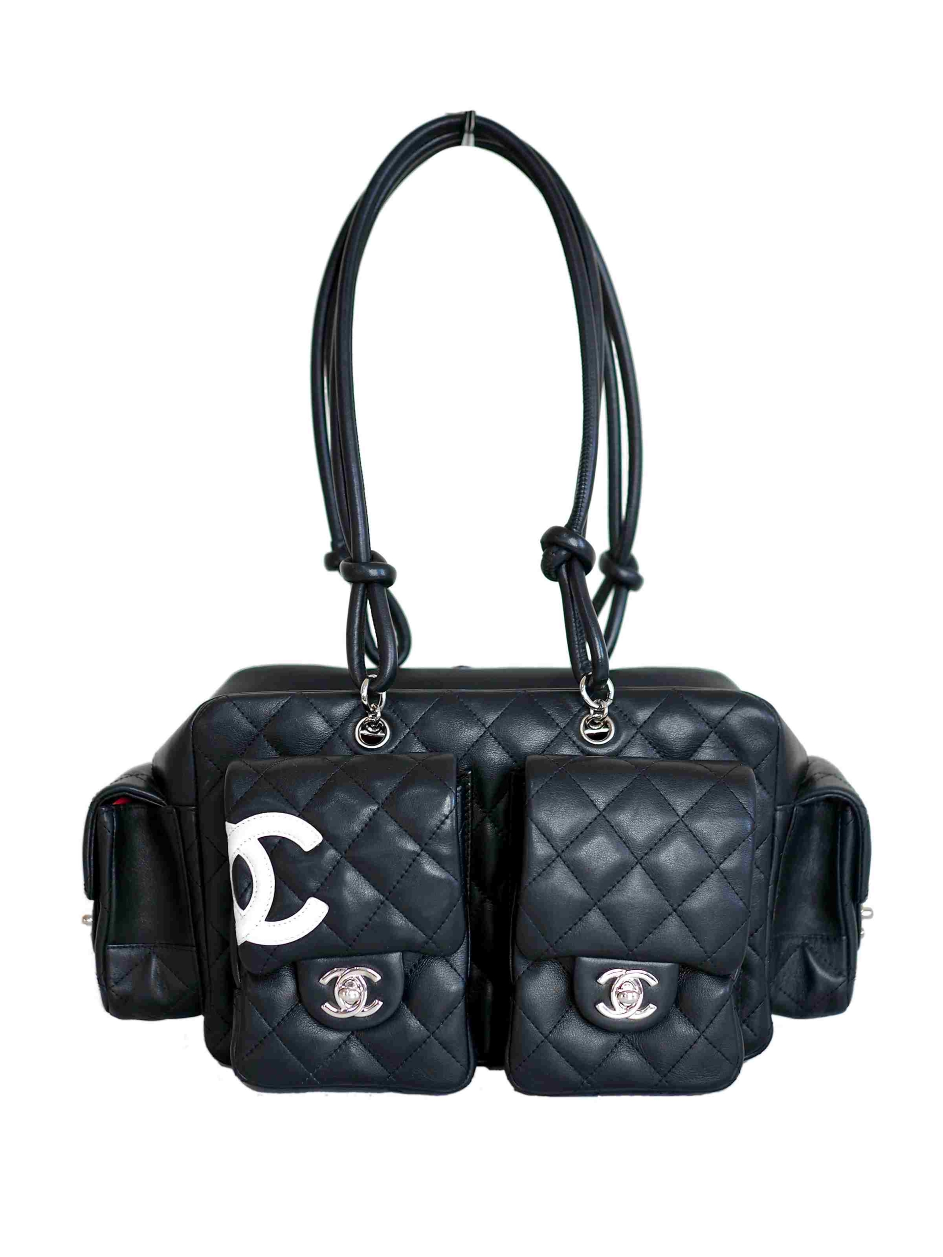 Chanel reporter bag ligne cambon small black lambskin white logo