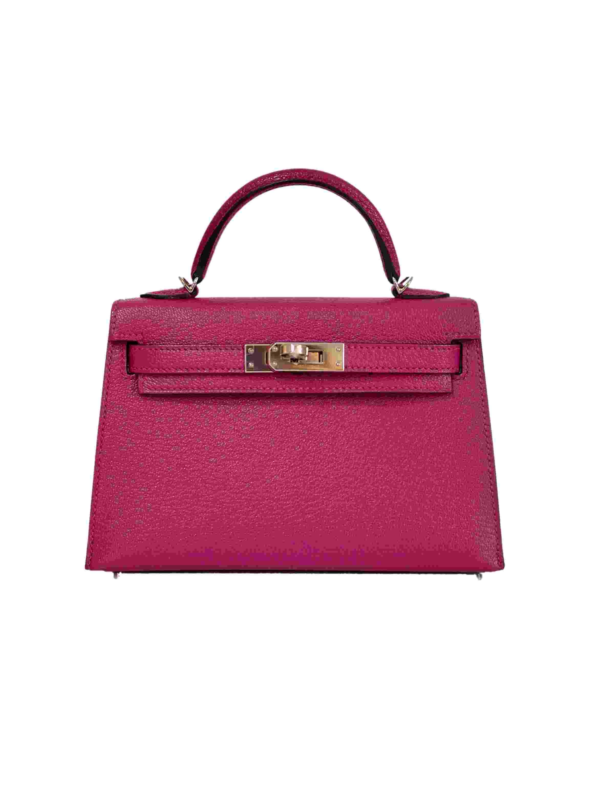 Hermes Kelly 20 Mini rose pourpre chevre leather palladium HW