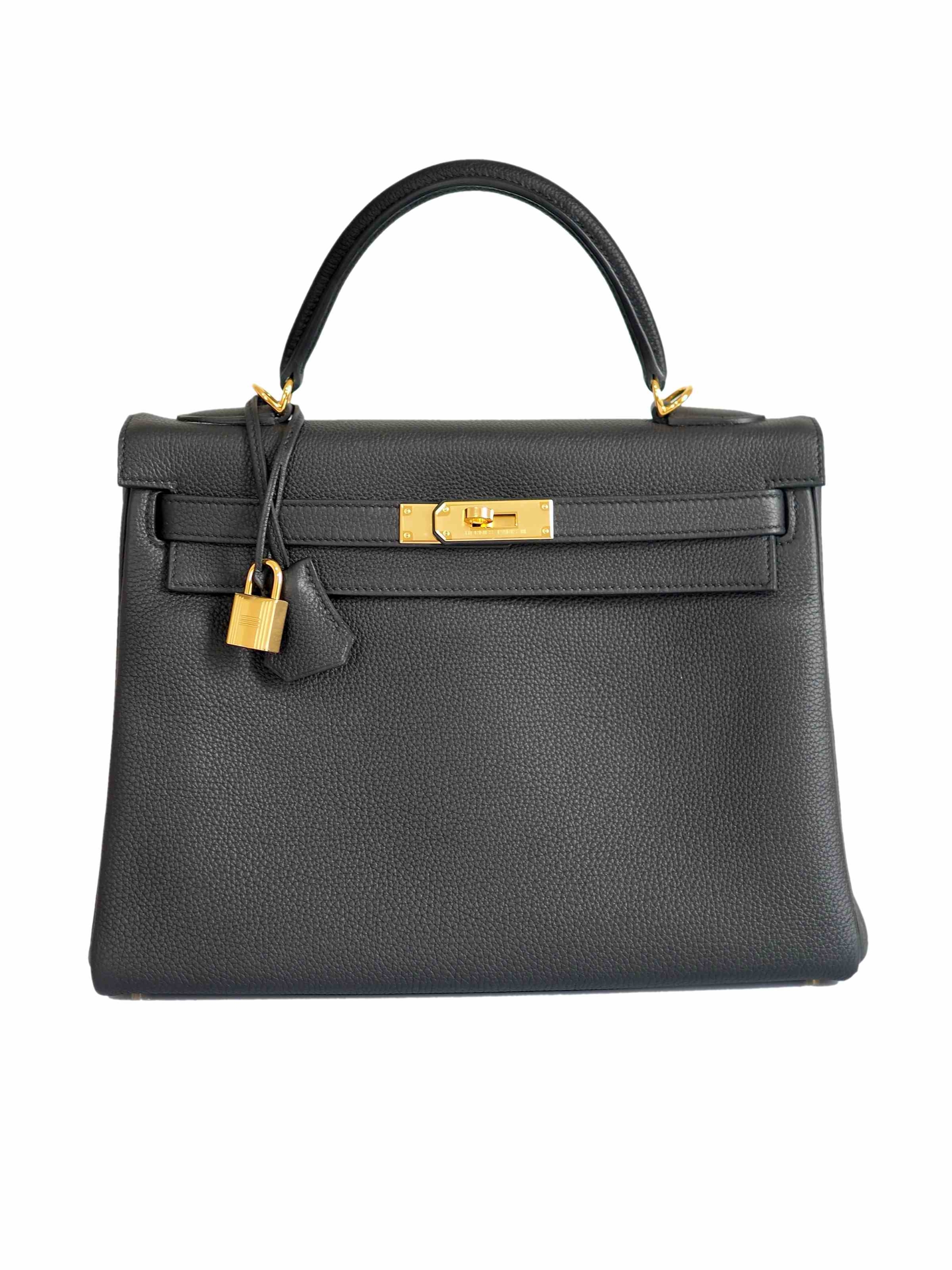 Hermes Kelly 32 bag Noir Togo gold hardware