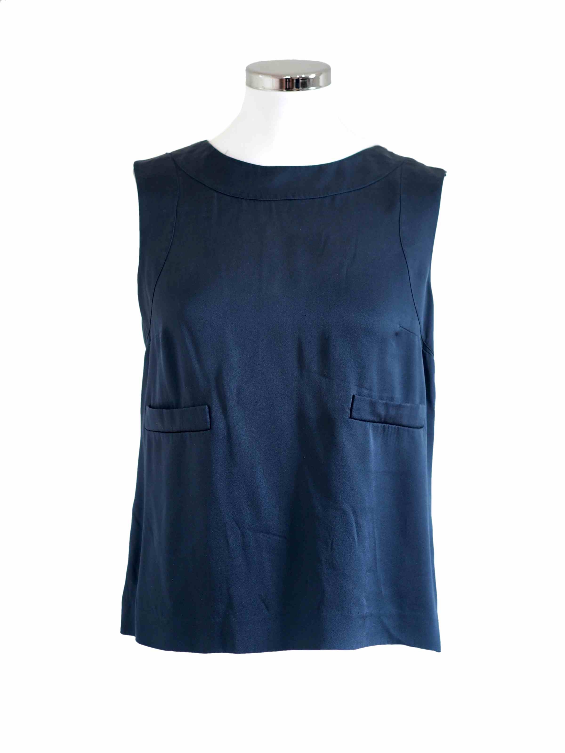 Chanel 10A blue silk sleeveless top