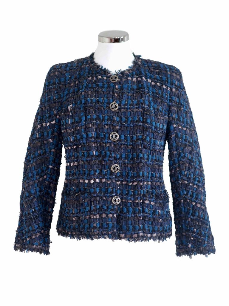 Chanel 11P blue ribbon tweed silk blazer | Vintage-United