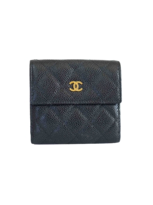 Chanel pre-loved wallet square black caviar gold hardware