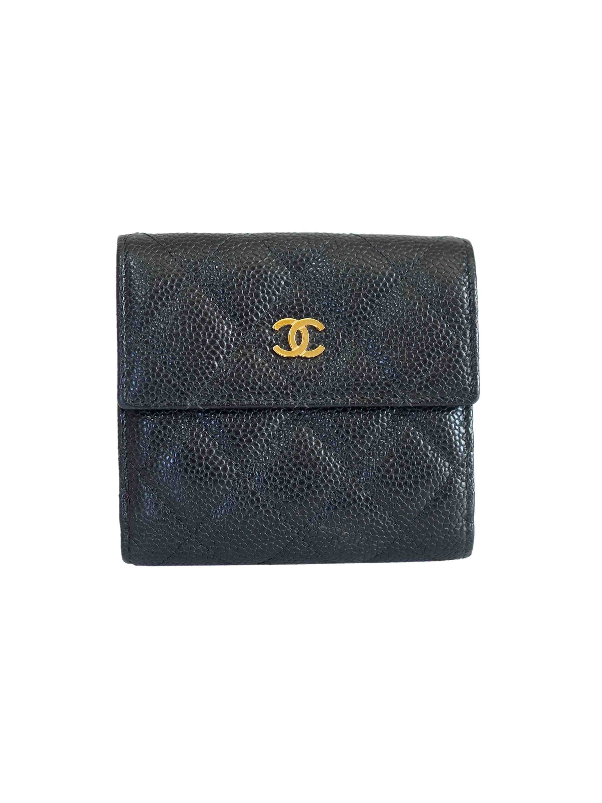Chanel pre-loved wallet square black caviar gold hardware