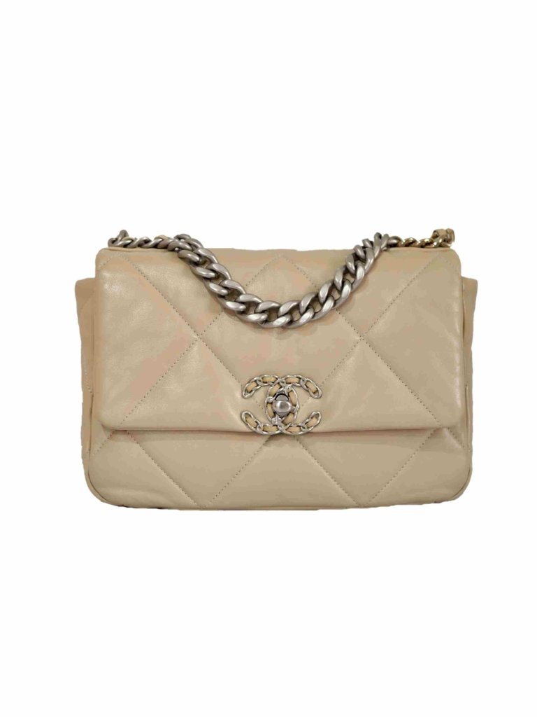 Chanel 22K small 19 flap bag beige lambskin |Authentic Pre-owned