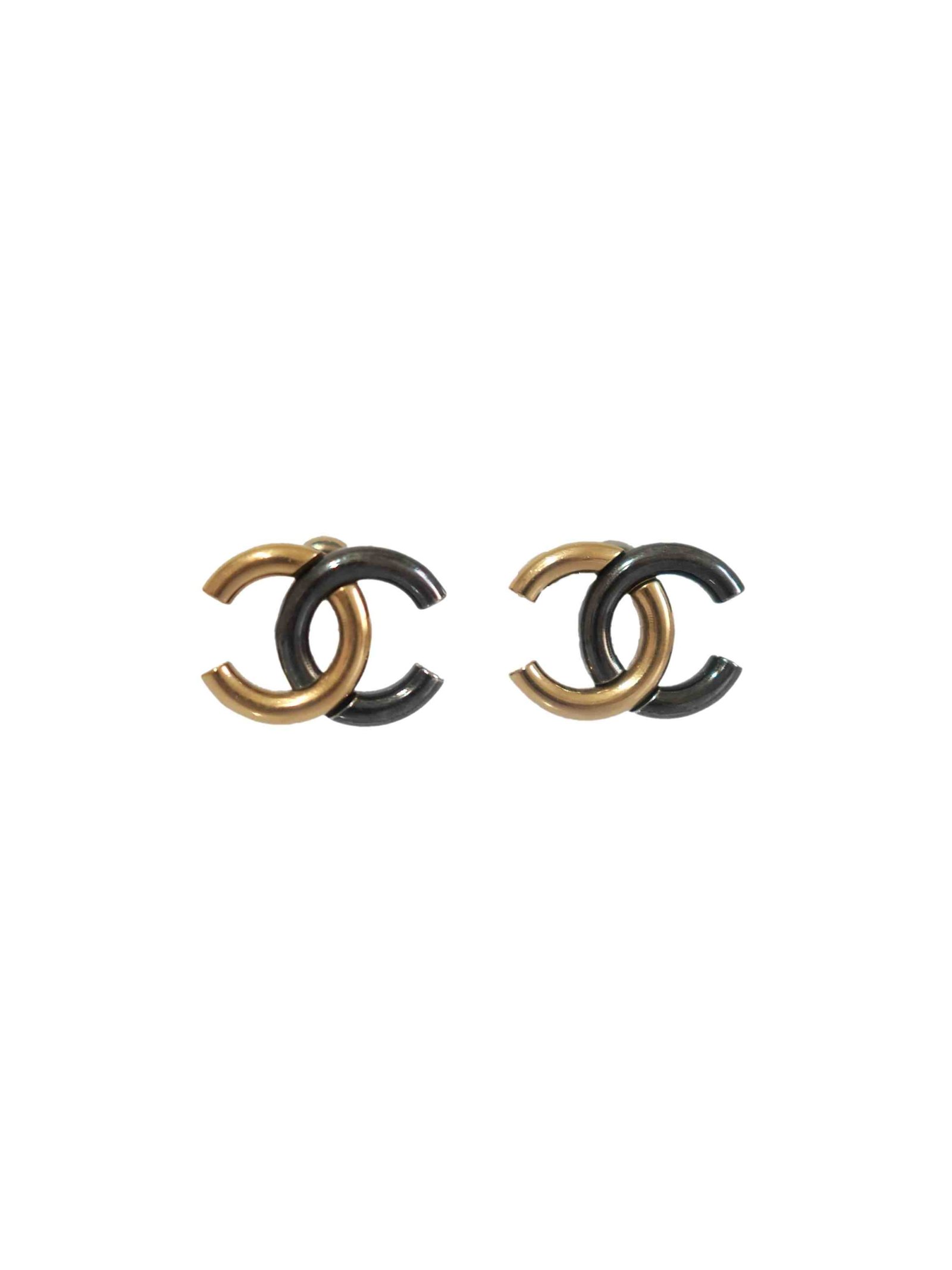 Chanel two-tone small CC metal earrings