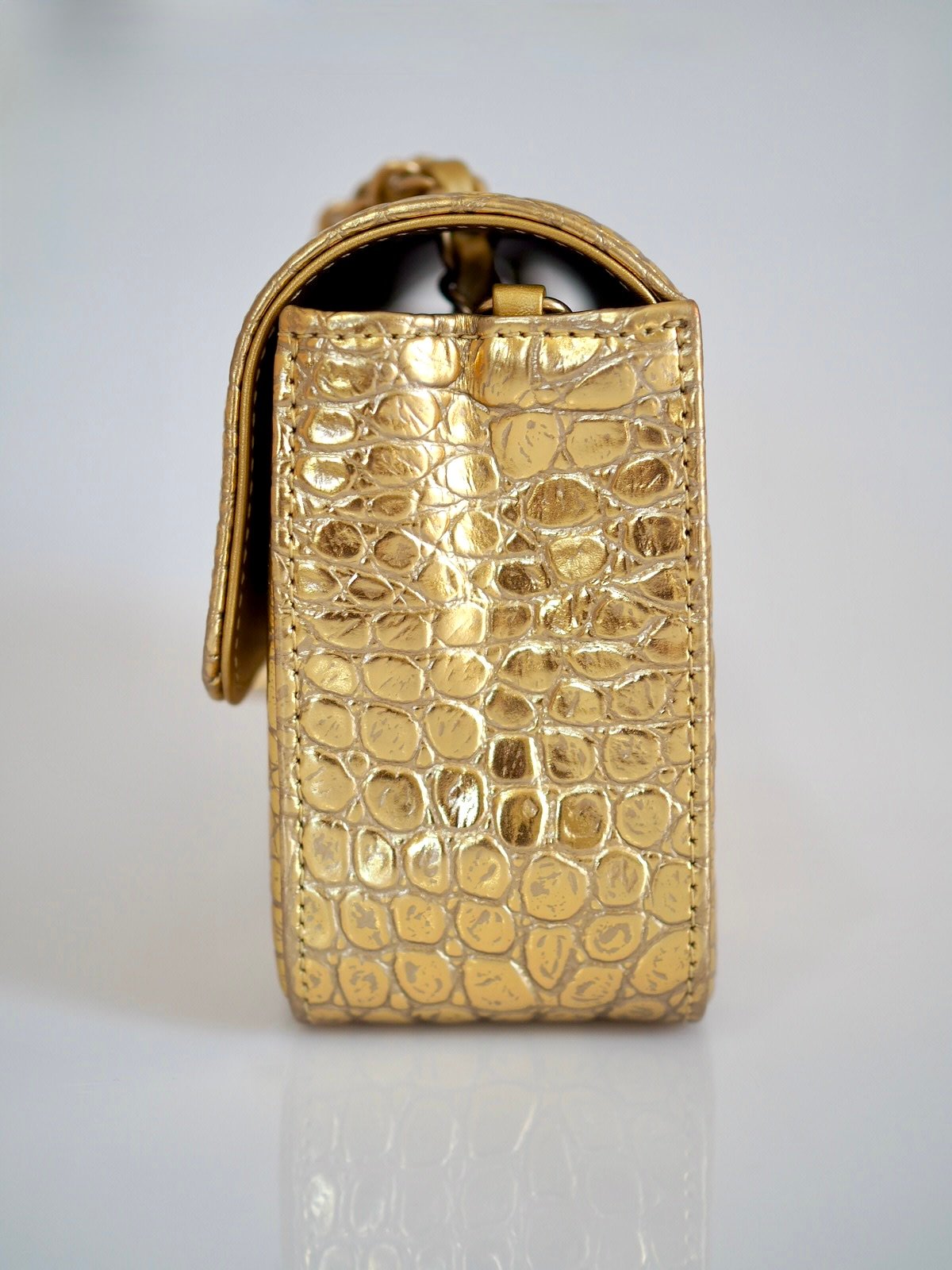 Chanel 19A classic mini rectangular flap bag gold calfskin croco embossed 4