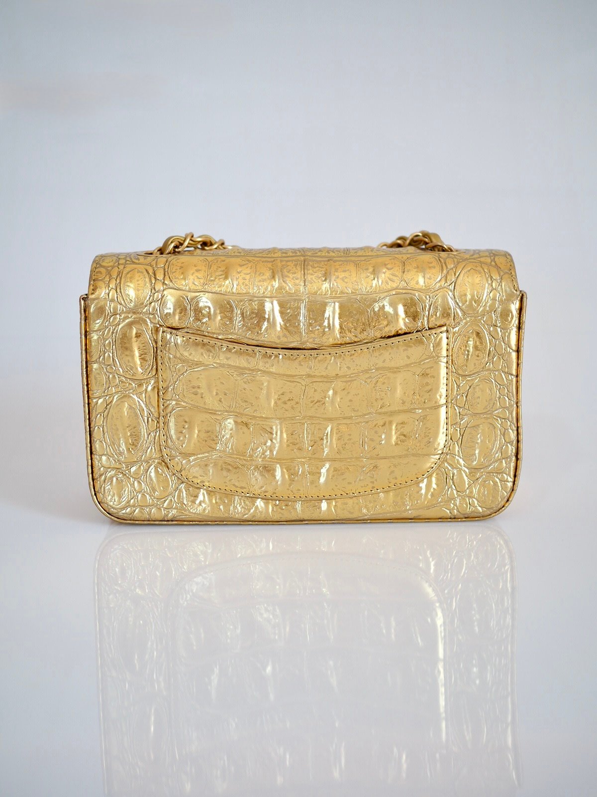 Chanel 19A classic mini rectangular flap bag gold calfskin croco embossed 1